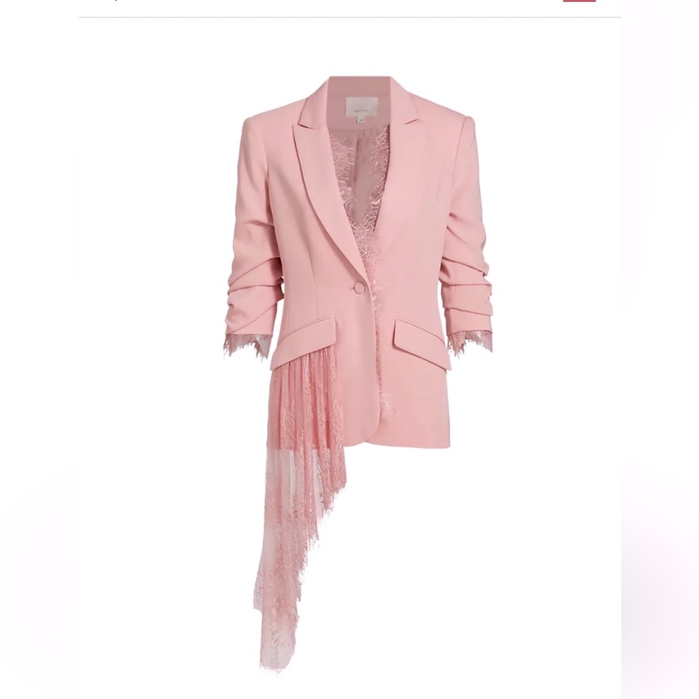 Single buttoned blazer with intricate lace panels